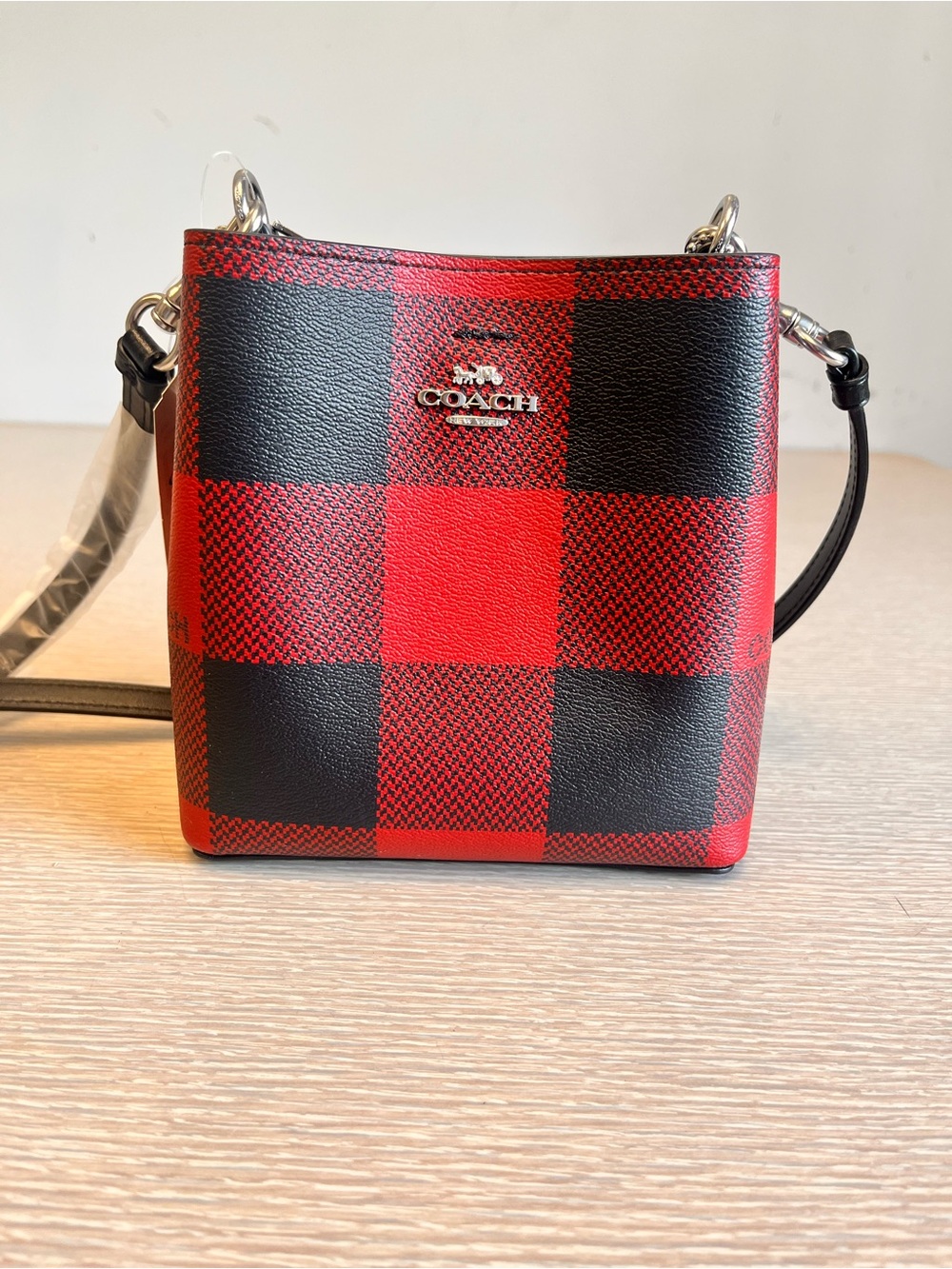 NWT Coach Mini Town Bucket Crossbody Bag with Buffalo Plaid print